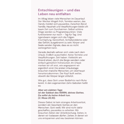 Doppelkarte „entschleunigen“ – Innenseite links mit Impulstext